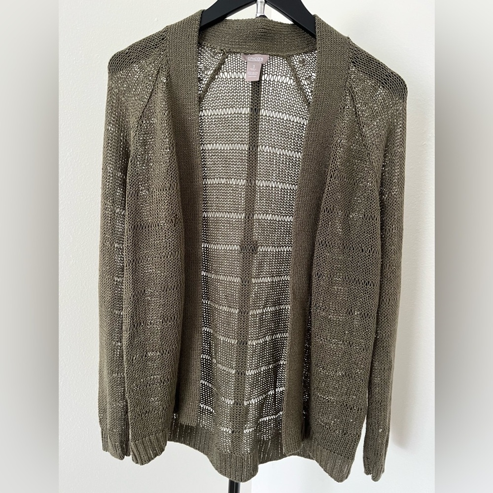 Chico's Olive Open-Knit Cardigan | Lightweight + Versatile | Medium